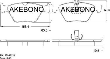 Akebono AN-4265K - Brake Pad Set, disc brake autospares.lv