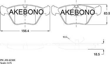 Akebono AN-4238K - Brake Pad Set, disc brake autospares.lv