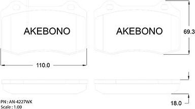 Akebono AN-4227WK - Brake Pad Set, disc brake autospares.lv