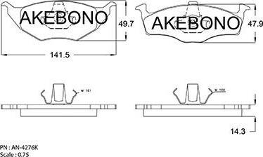 Akebono AN-4276K - Brake Pad Set, disc brake autospares.lv