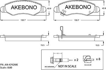 Akebono AN-4742WK - Brake Pad Set, disc brake autospares.lv