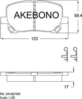 Akebono AN-667WK - Brake Pad Set, disc brake autospares.lv