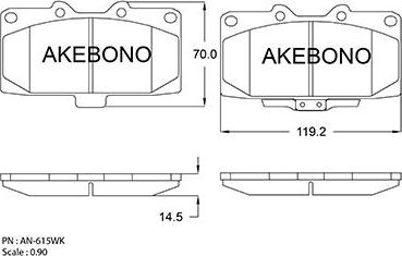 Akebono AN-615WKE - Brake Pad Set, disc brake autospares.lv