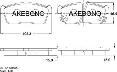 Akebono AN-610WK - Brake Pad Set, disc brake autospares.lv