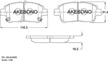 Akebono AN-634WK - Brake Pad Set, disc brake autospares.lv