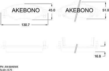 Akebono AN-8048WK - Brake Pad Set, disc brake autospares.lv