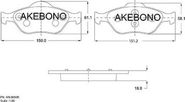 Akebono AN-8060K - Brake Pad Set, disc brake autospares.lv