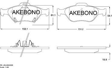 Akebono AN-8060WK - Brake Pad Set, disc brake autospares.lv