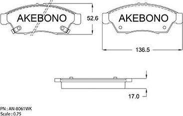 Akebono AN-8061WK - Brake Pad Set, disc brake autospares.lv