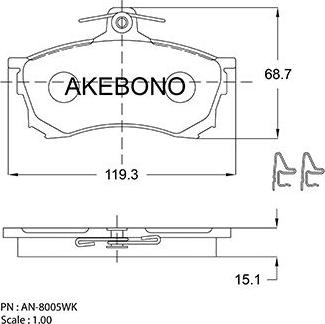 Akebono AN-8005WK - Brake Pad Set, disc brake autospares.lv