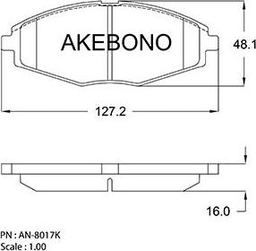 Akebono AN-8017K - Brake Pad Set, disc brake autospares.lv