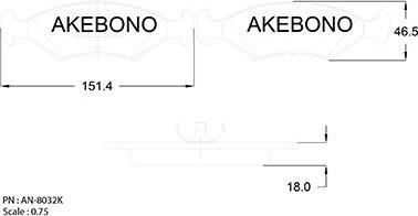 Akebono AN-8032KE - Brake Pad Set, disc brake autospares.lv