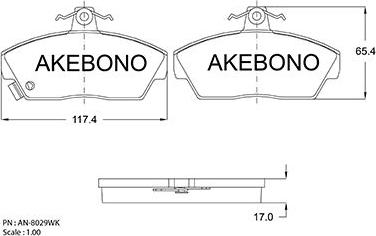 Akebono AN-8029WK - Brake Pad Set, disc brake autospares.lv