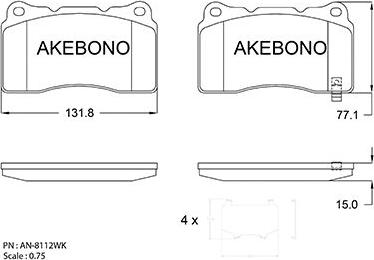 Akebono AN-8112WK - Brake Pad Set, disc brake autospares.lv