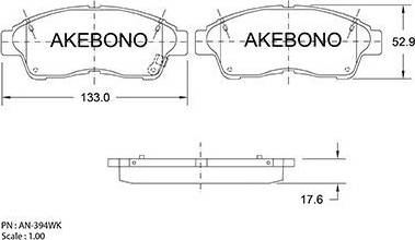 Akebono AN-394WK - Brake Pad Set, disc brake autospares.lv