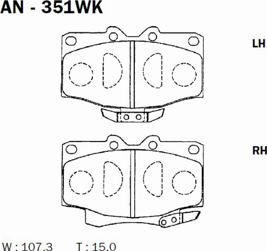 Akebono AN-351WK - Brake Pad Set, disc brake autospares.lv