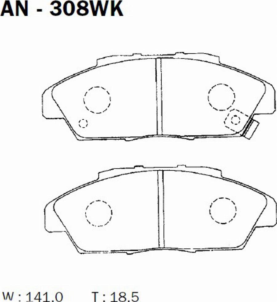 Akebono AN-308WK - Brake Pad Set, disc brake autospares.lv