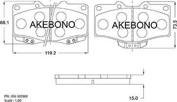 Akebono AN-303WK - Brake Pad Set, disc brake autospares.lv