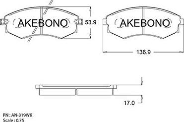 Akebono AN-319WKE - Brake Pad Set, disc brake autospares.lv