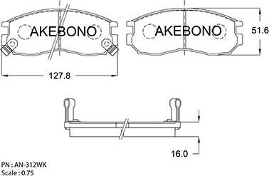 Akebono AN-312WK - Brake Pad Set, disc brake autospares.lv