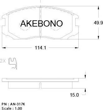 Akebono AN-317WK - Brake Pad Set, disc brake autospares.lv