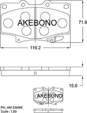 Akebono AN-336WK - Brake Pad Set, disc brake autospares.lv