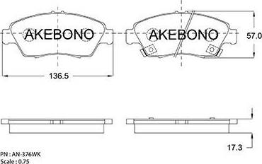 Akebono AN-376WK - Brake Pad Set, disc brake autospares.lv