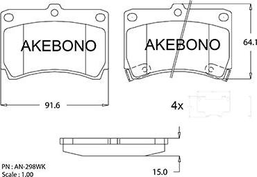 Akebono AN-298WKE - Brake Pad Set, disc brake autospares.lv