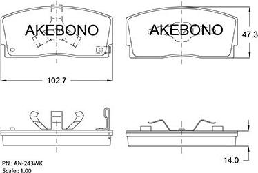 Akebono AN-243WKE - Brake Pad Set, disc brake autospares.lv