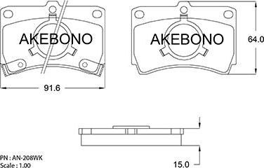 Akebono AN-208WKE - Brake Pad Set, disc brake autospares.lv