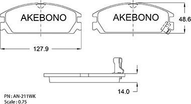 Akebono AN-211WK - Brake Pad Set, disc brake autospares.lv