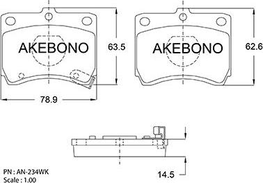 Akebono AN-234WKE - Brake Pad Set, disc brake autospares.lv