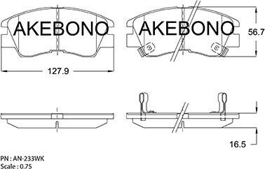 Akebono AN-233WKE - Brake Pad Set, disc brake autospares.lv