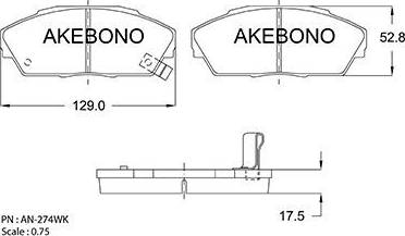 Akebono AN-274WK - Brake Pad Set, disc brake autospares.lv