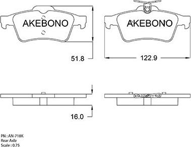 Akebono AN-718K - Brake Pad Set, disc brake autospares.lv