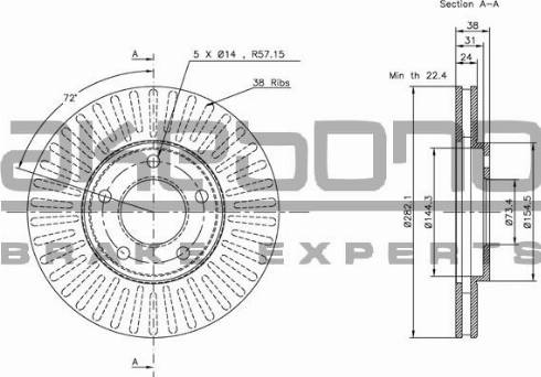 Akebono BN-0930E - Brake Disc autospares.lv