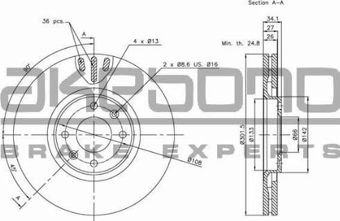 Akebono BN-0535 - Brake Disc autospares.lv