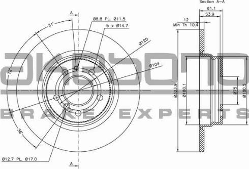 Akebono BN-0630E - Brake Disc autospares.lv