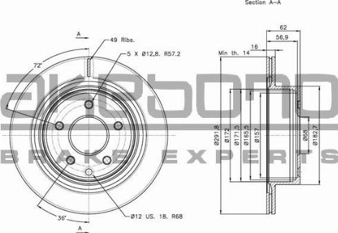 Akebono BN-0145 - Brake Disc autospares.lv