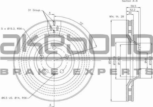 Akebono BN-0152 - Brake Disc autospares.lv