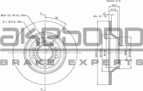 Akebono BN-0175 - Brake Disc autospares.lv