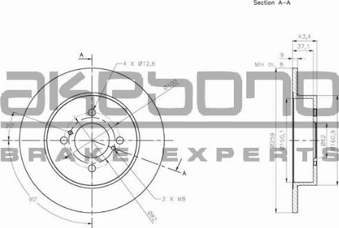 Akebono BN-0802 - Brake Disc autospares.lv