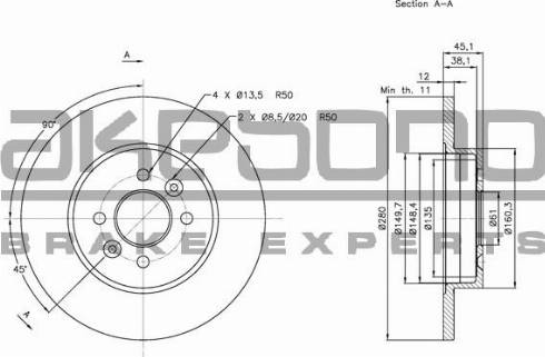 Akebono BN-0885 - Brake Disc autospares.lv