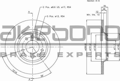 Akebono BN-0358E - Brake Disc autospares.lv