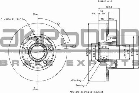 Akebono BN-0253 - Brake Disc autospares.lv