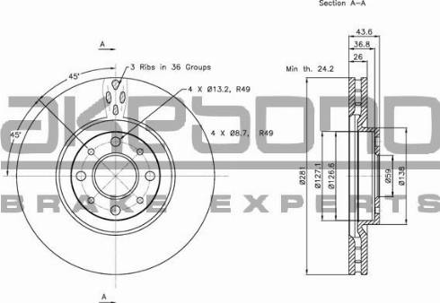 Akebono BN-0755E - Brake Disc autospares.lv