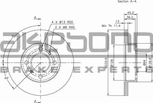 Akebono BN-1004 - Brake Disc autospares.lv