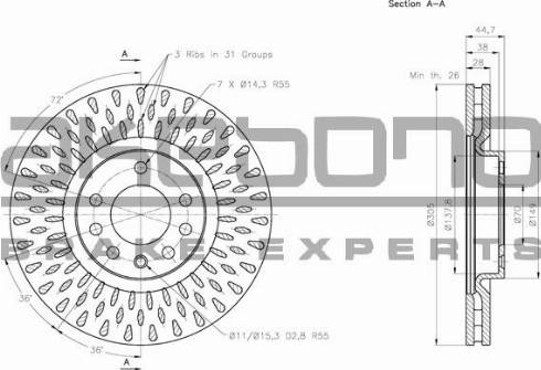 Akebono BN-1017 - Brake Disc autospares.lv