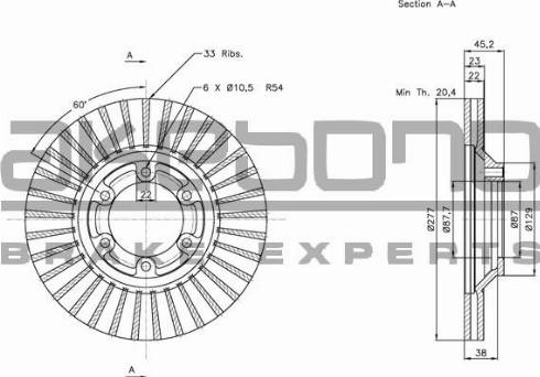 Akebono BN-1020 - Brake Disc autospares.lv