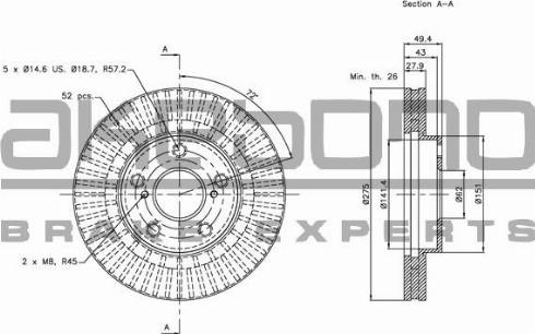 Akebono BN-1027 - Brake Disc autospares.lv